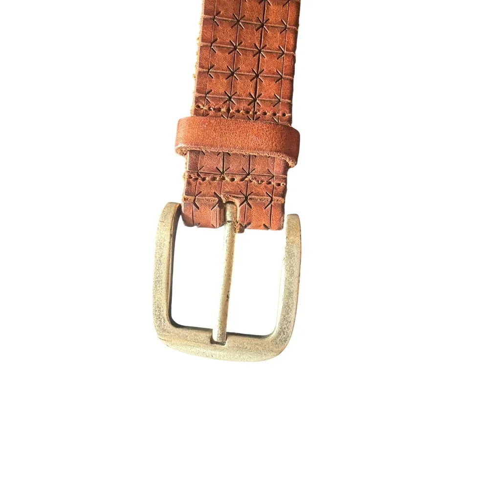 Johnston & Murphy Belt Brown Est 1850 Italian Leather Geometric Starburst 38
